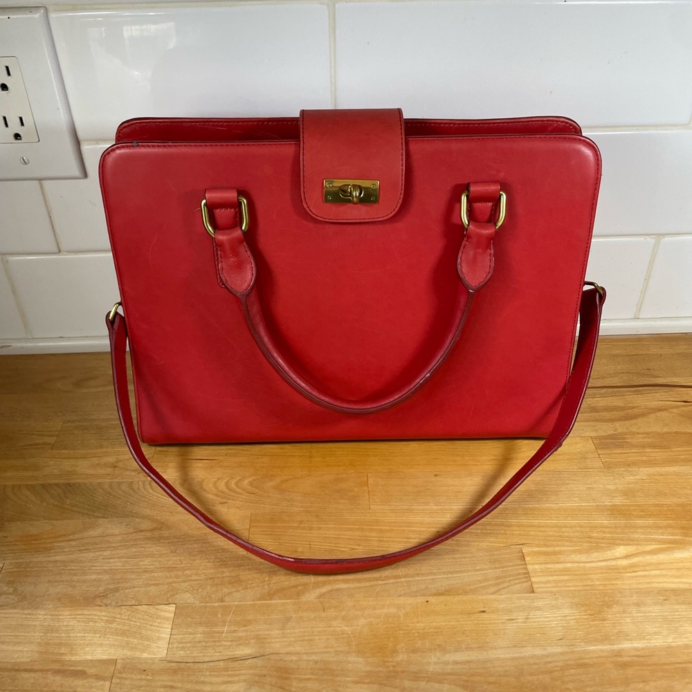 J. Crew Red Leather Satchel Bag
